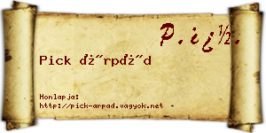 Pick Árpád névjegykártya